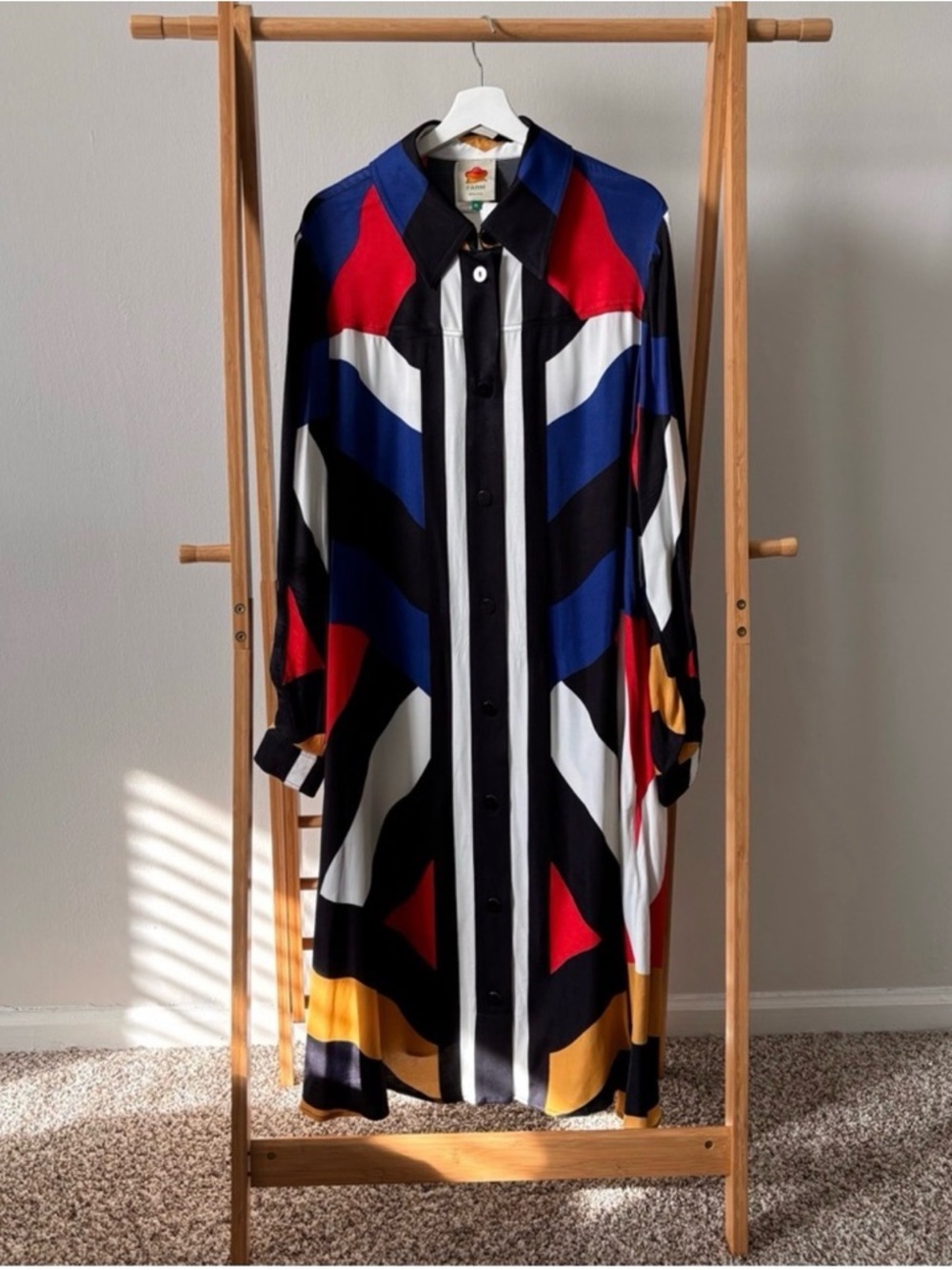 Farm Rio Anthropologie Amanda Colorful Geometric Button-Up Dress XL sold out
